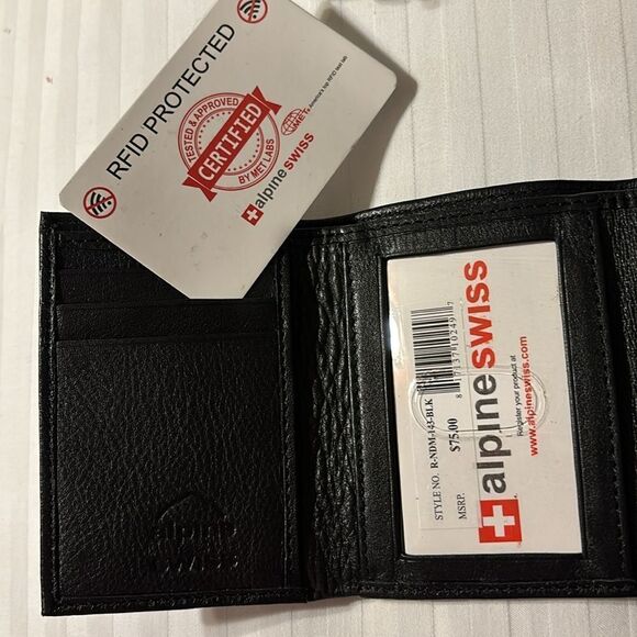 Alpine Swiss men's black trifold genuine leather wallet.  NWT - Picture 6 of 13